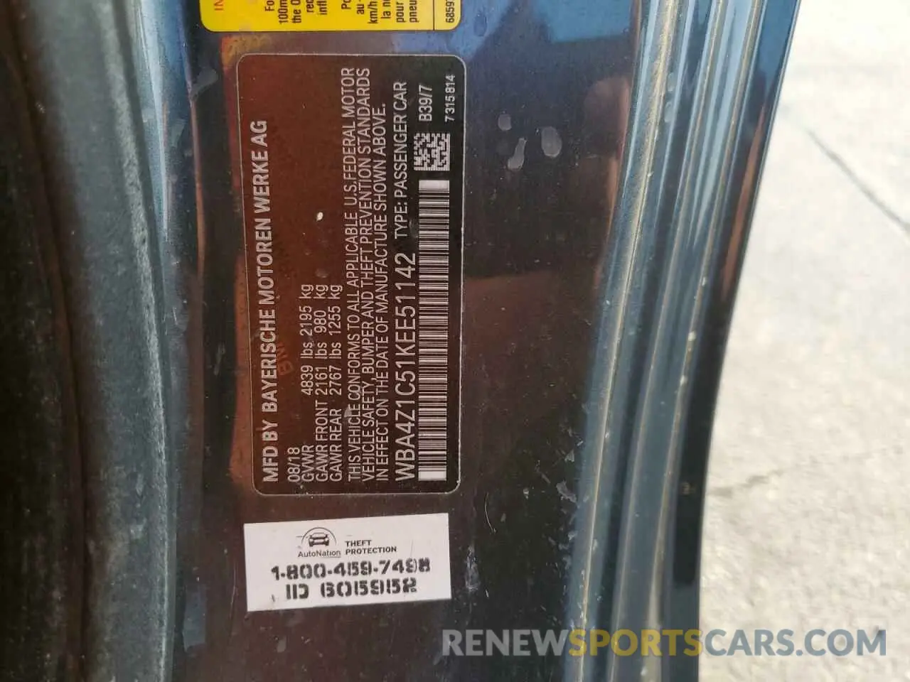 12 Фотография поврежденного автомобиля WBA4Z1C51KEE51142 BMW 4 SERIES 2019
