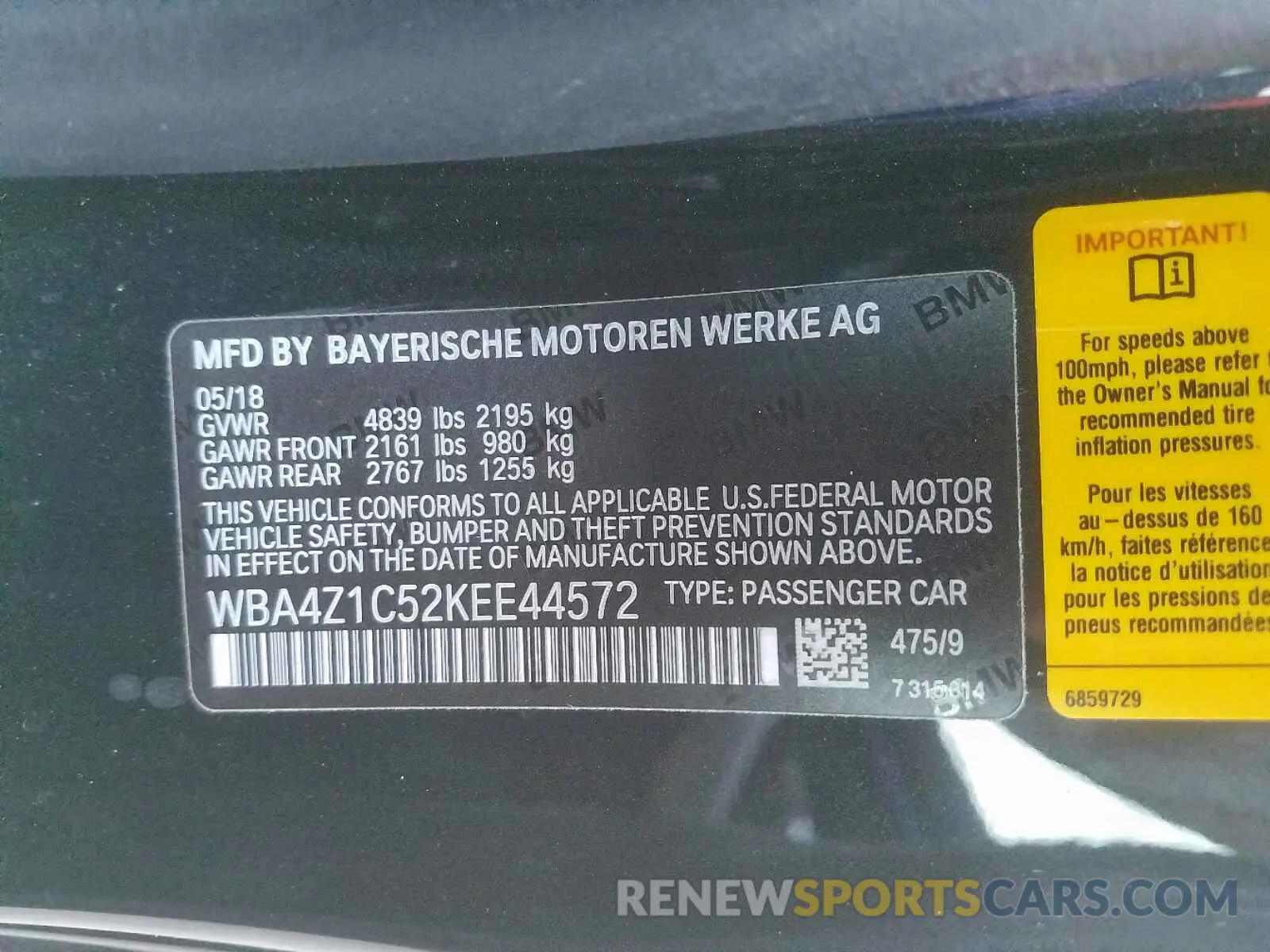 10 Photograph of a damaged car WBA4Z1C52KEE44572 BMW 4 SERIES 2019