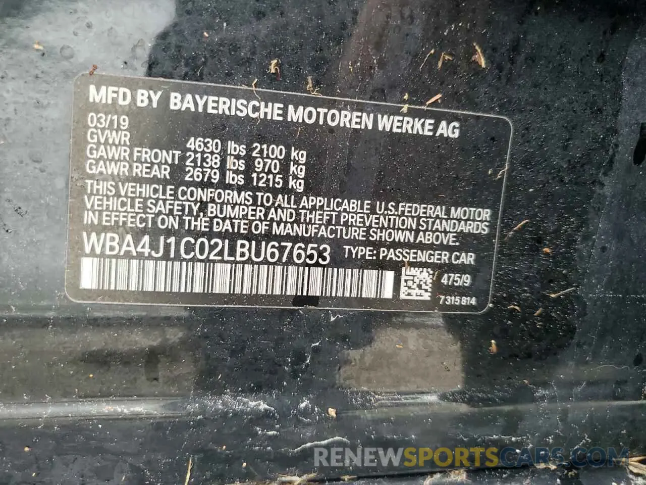 12 Photograph of a damaged car WBA4J1C02LBU67653 BMW 4 SERIES 2020