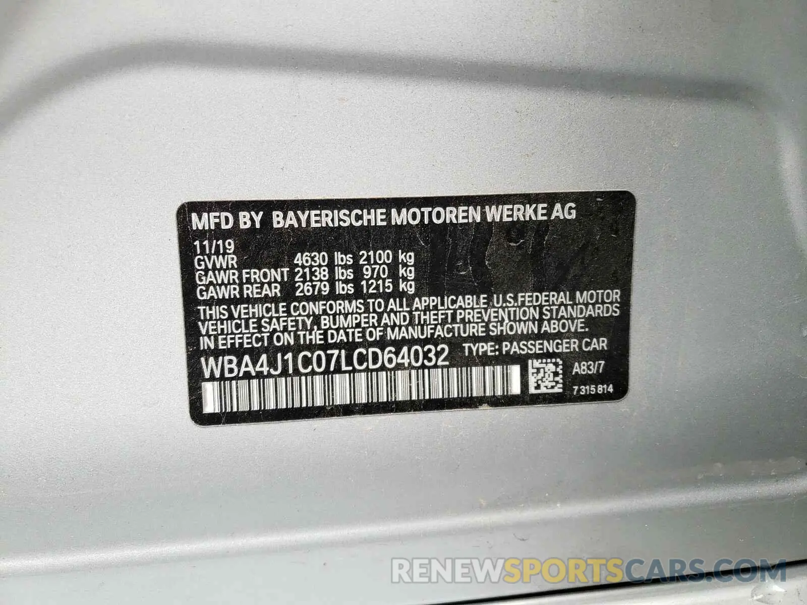 10 Photograph of a damaged car WBA4J1C07LCD64032 BMW 4 SERIES 2020