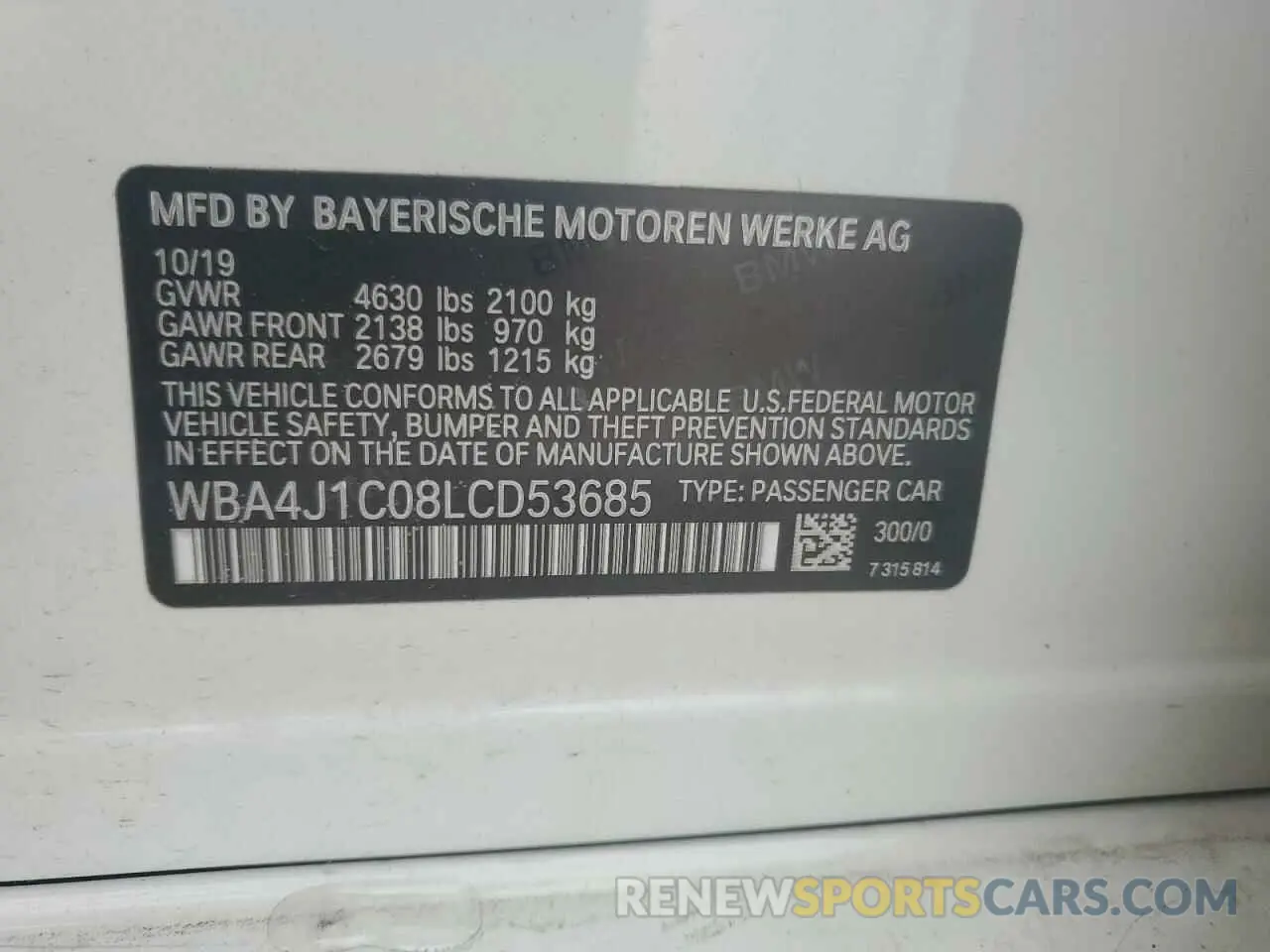 12 Photograph of a damaged car WBA4J1C08LCD53685 BMW 4 SERIES 2020