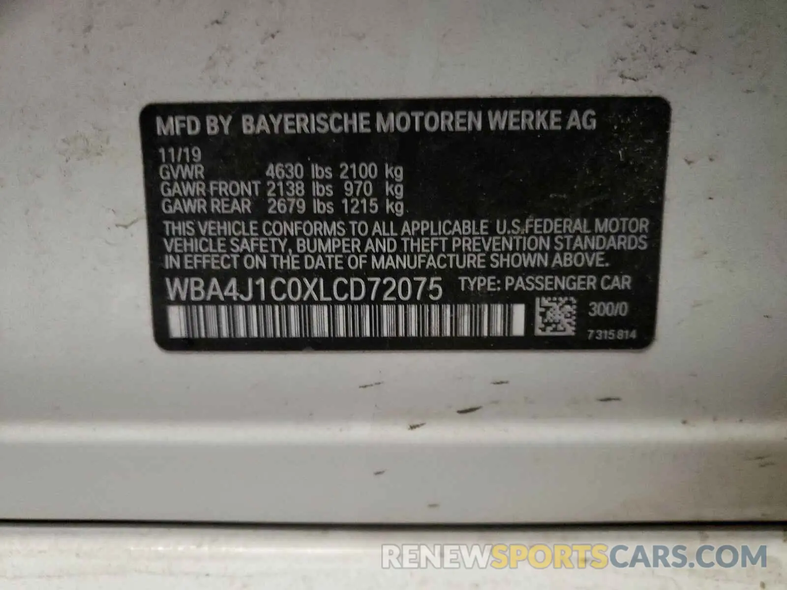10 Photograph of a damaged car WBA4J1C0XLCD72075 BMW 4 SERIES 2020