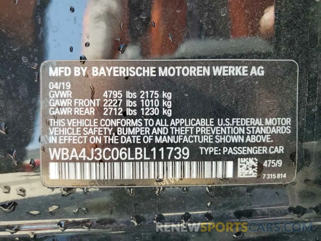 12 Фотография поврежденного автомобиля WBA4J3C06LBL11739 BMW 4 SERIES 2020
