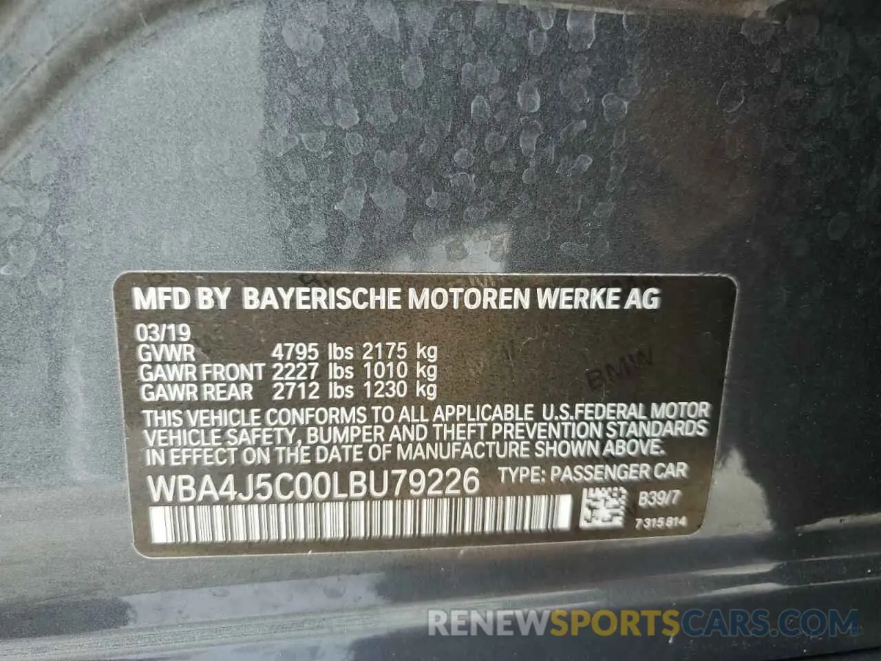 13 Photograph of a damaged car WBA4J5C00LBU79226 BMW 4 SERIES 2020