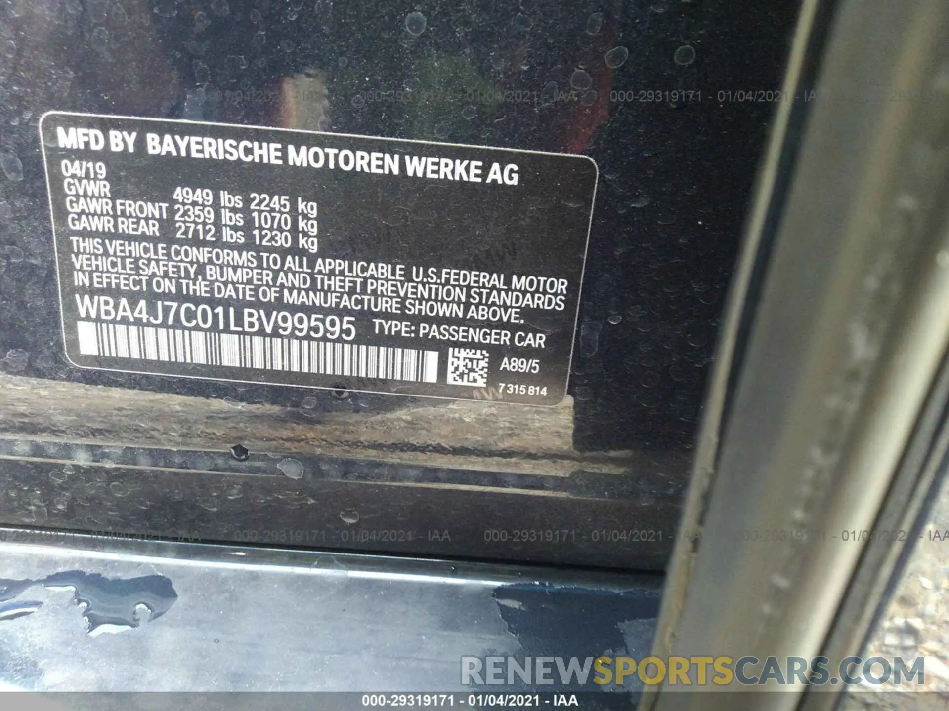 9 Photograph of a damaged car WBA4J7C01LBV99595 BMW 4 SERIES 2020