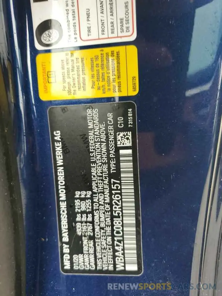 13 Фотография поврежденного автомобиля WBA4Z1C08L5R26157 BMW 4 SERIES 2020