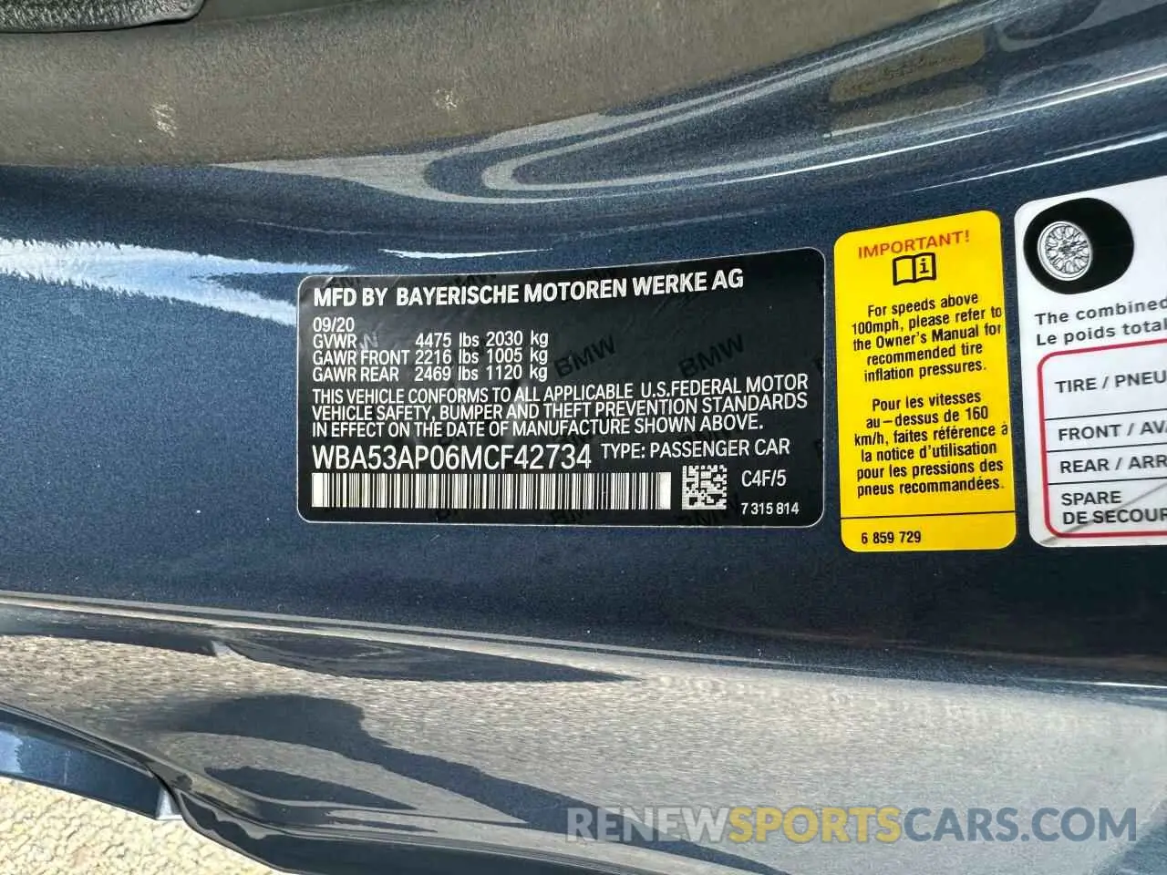 10 Photograph of a damaged car WBA53AP06MCF42734 BMW 4 SERIES 2021