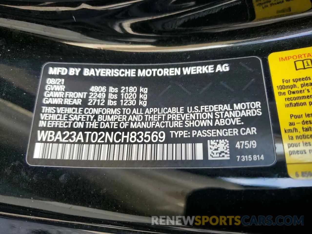 15 Photograph of a damaged car WBA23AT02NCH83569 BMW 4 SERIES 2022