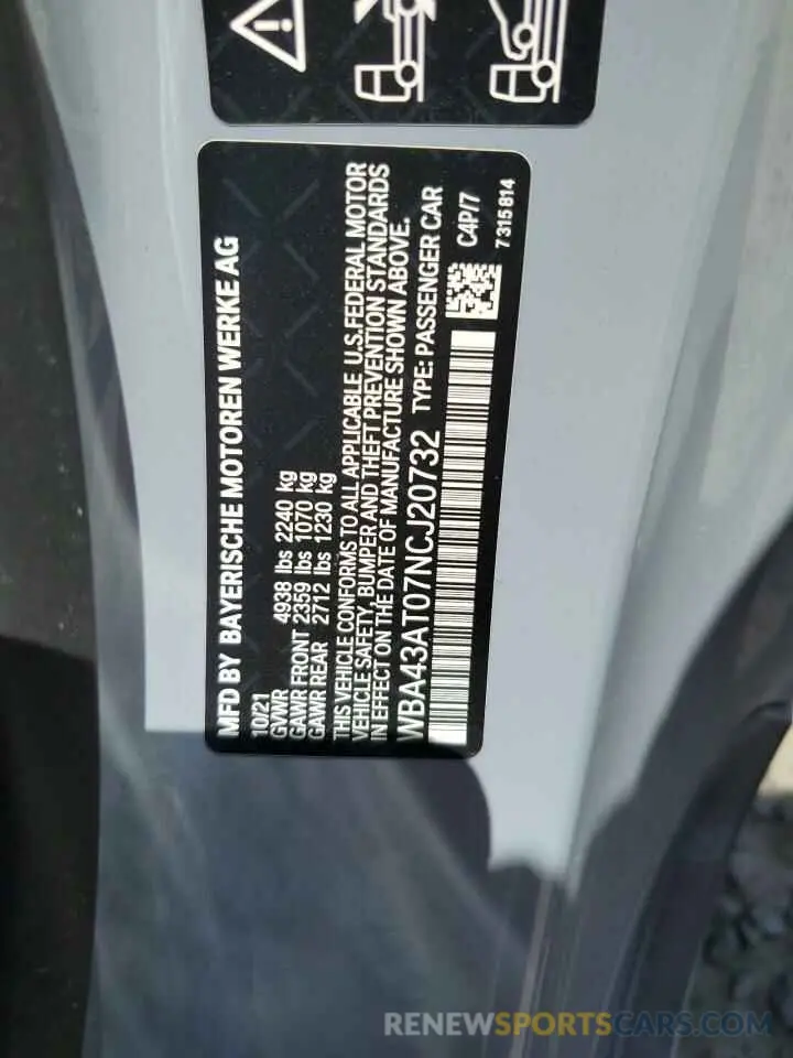 12 Photograph of a damaged car WBA43AT07NCJ20732 BMW 4 SERIES 2022