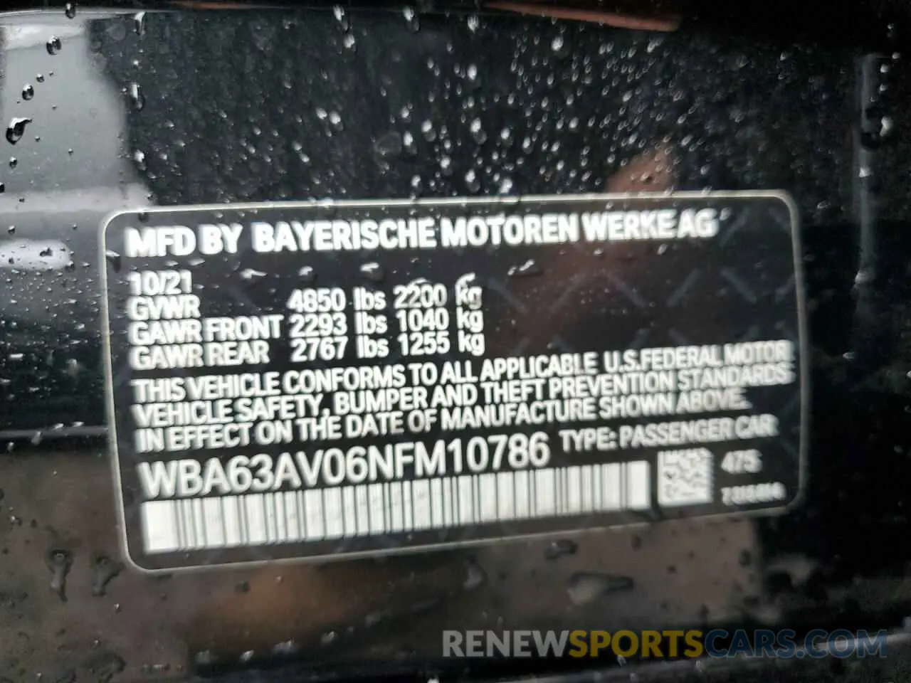 10 Фотография поврежденного автомобиля WBA63AV06NFM10786 BMW 4 SERIES 2022