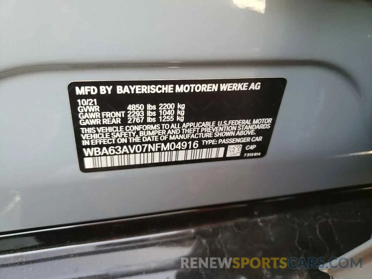 14 Фотография поврежденного автомобиля WBA63AV07NFM04916 BMW 4 SERIES 2022