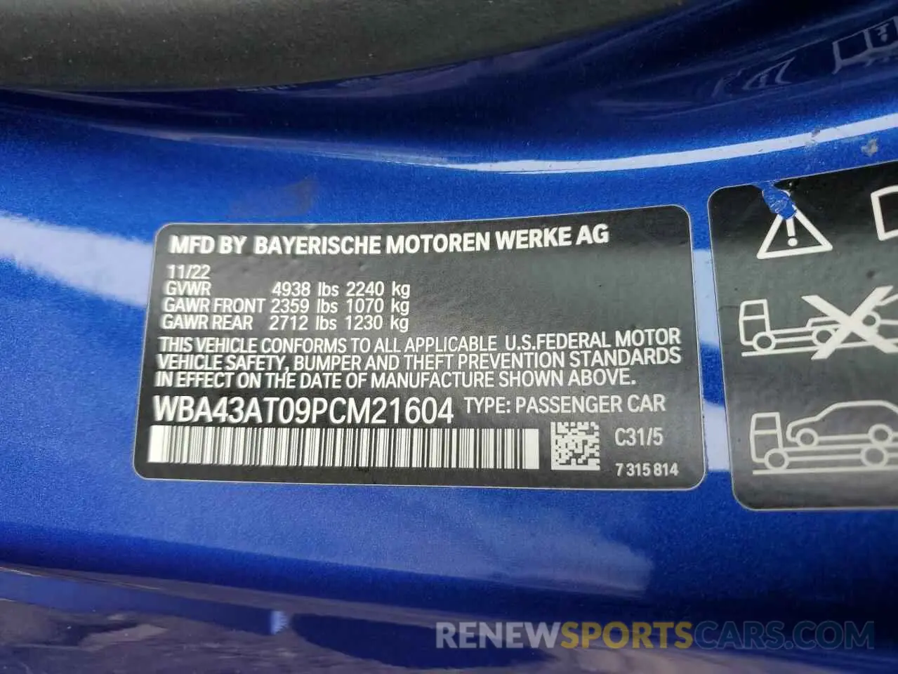 12 Фотография поврежденного автомобиля WBA43AT09PCM21604 BMW 4 SERIES 2023