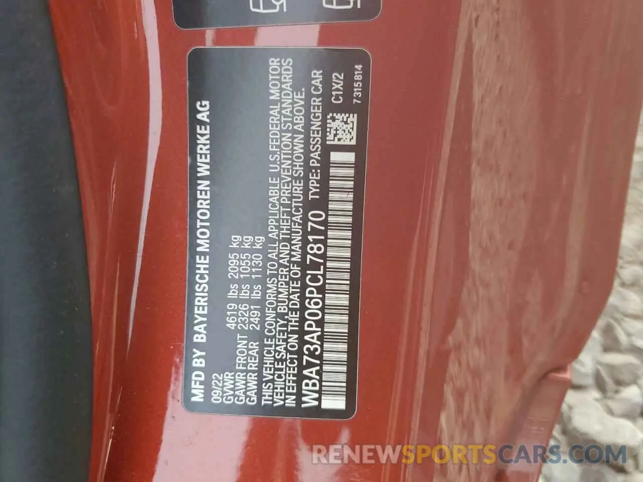 12 Photograph of a damaged car WBA73AP06PCL78170 BMW 4 SERIES 2023