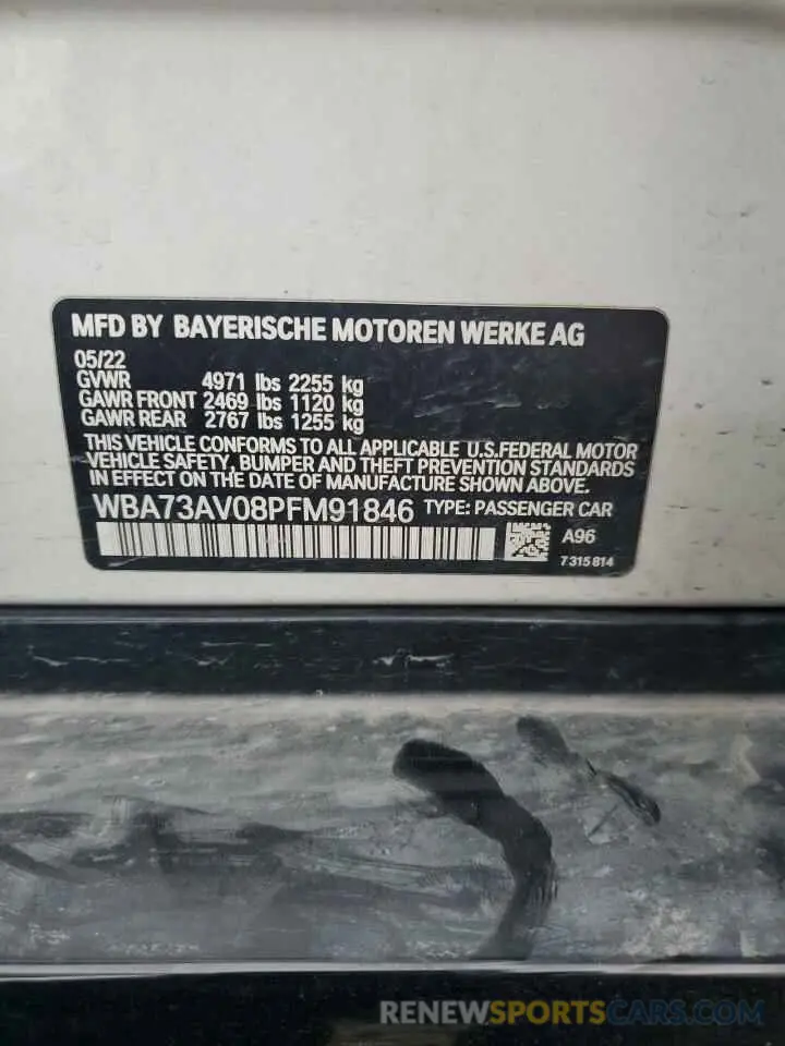 12 Photograph of a damaged car WBA73AV08PFM91846 BMW 4 SERIES 2023