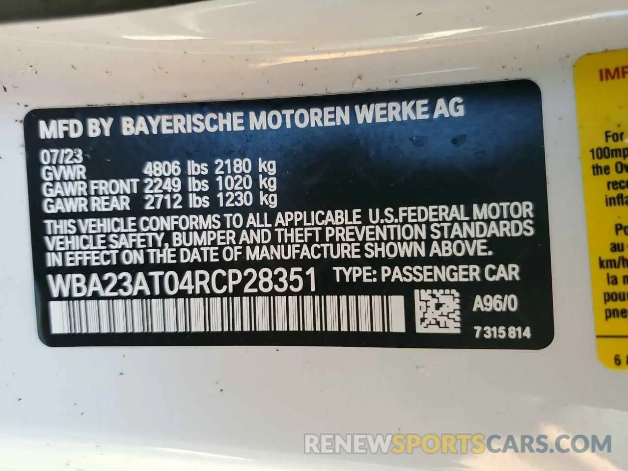 13 Photograph of a damaged car WBA23AT04RCP28351 BMW 4 SERIES 2024
