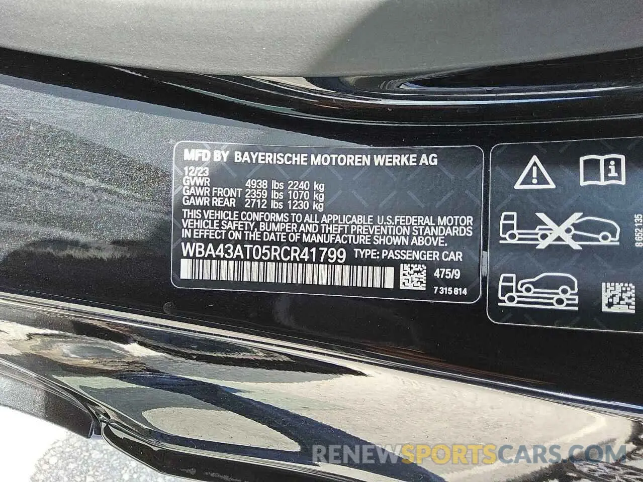 12 Фотография поврежденного автомобиля WBA43AT05RCR41799 BMW 4 SERIES 2024
