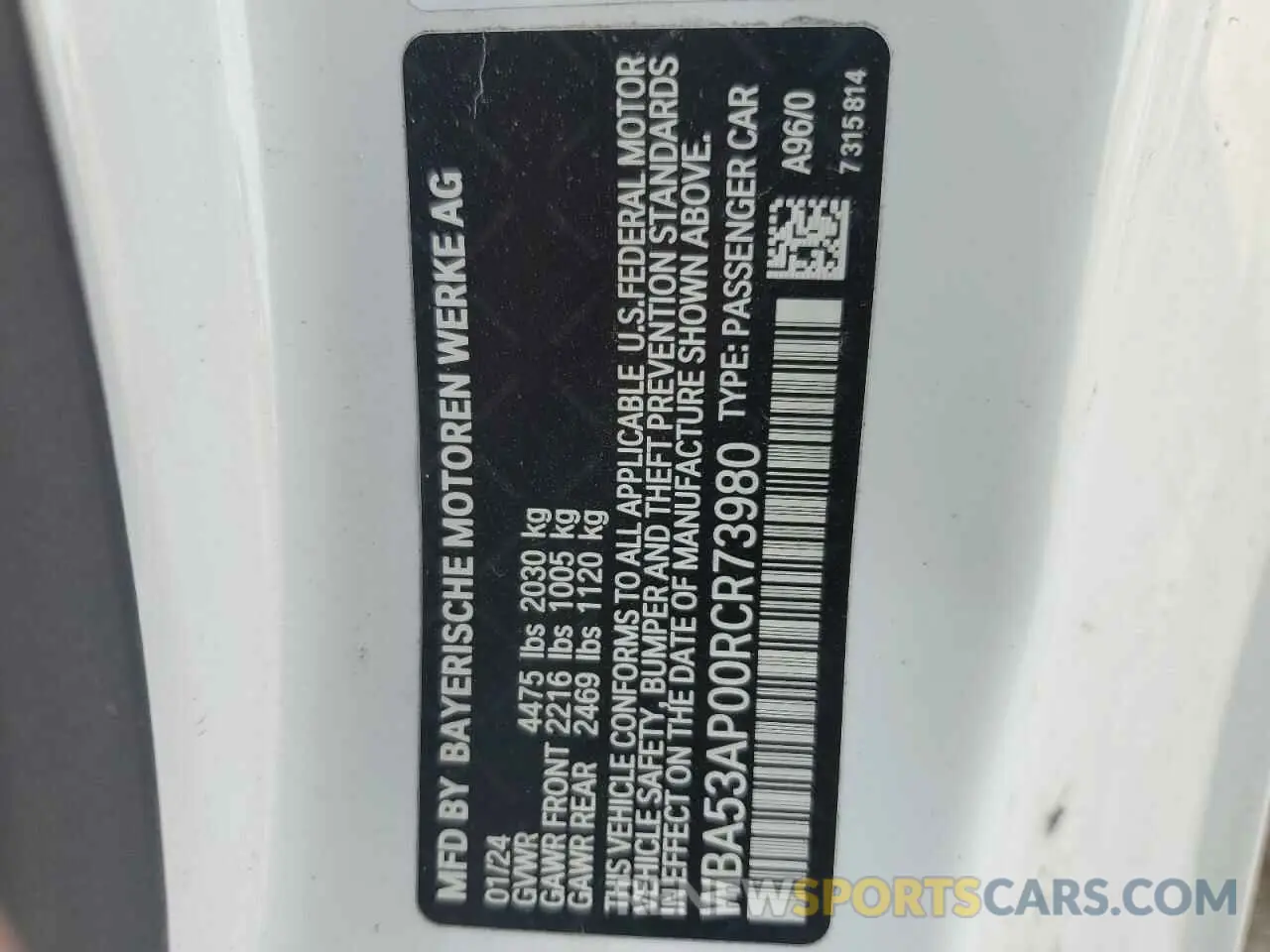 12 Фотография поврежденного автомобиля WBA53AP00RCR73980 BMW 4 SERIES 2024