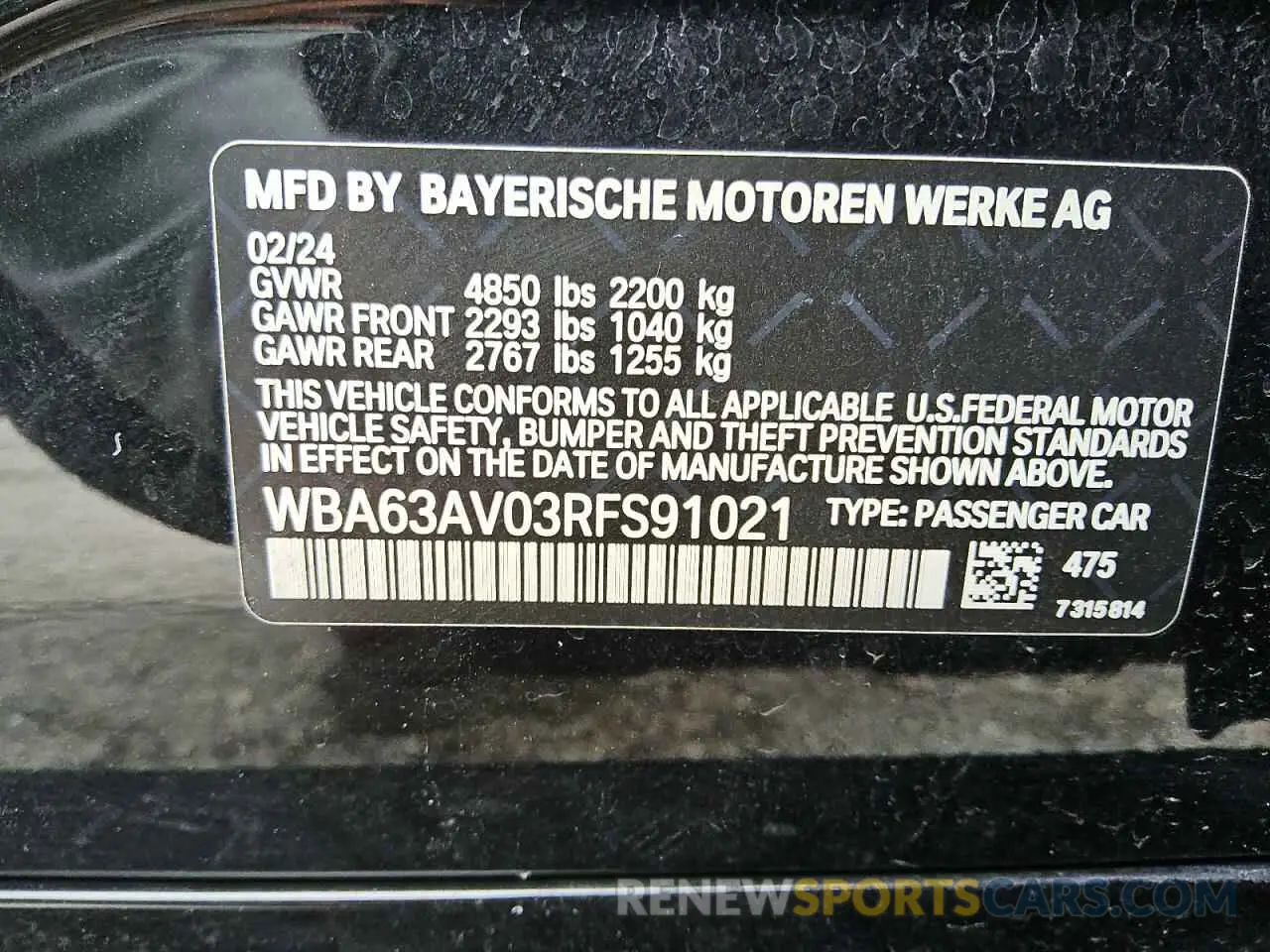 12 Photograph of a damaged car WBA63AV03RFS91021 BMW 4 SERIES 2024