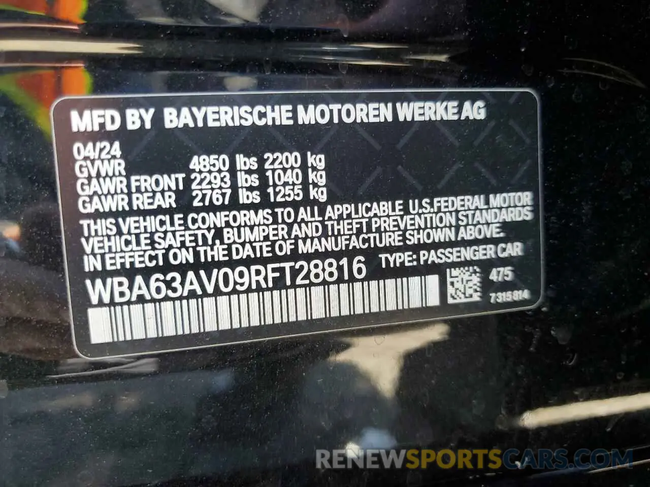 12 Фотография поврежденного автомобиля WBA63AV09RFT28816 BMW 4 SERIES 2024