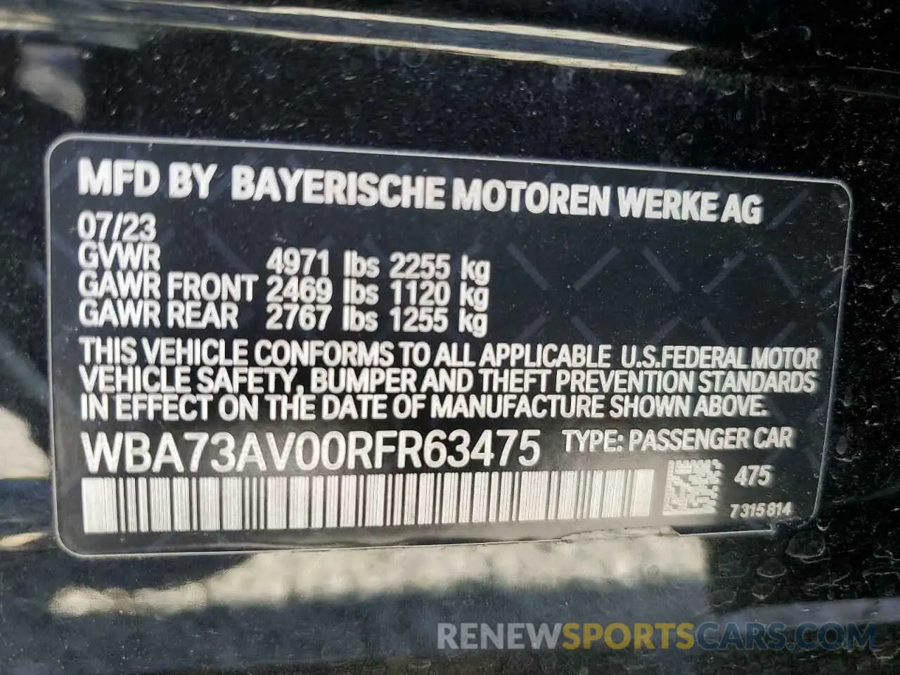 13 Photograph of a damaged car WBA73AV00RFR63475 BMW 4 SERIES 2024