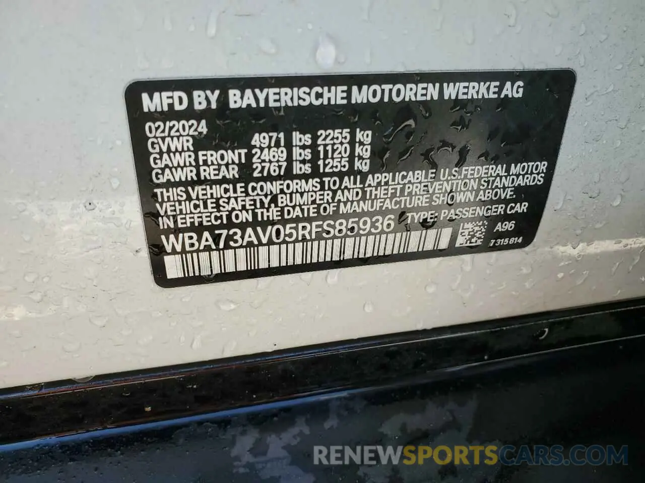 12 Photograph of a damaged car WBA73AV05RFS85936 BMW 4 SERIES 2024