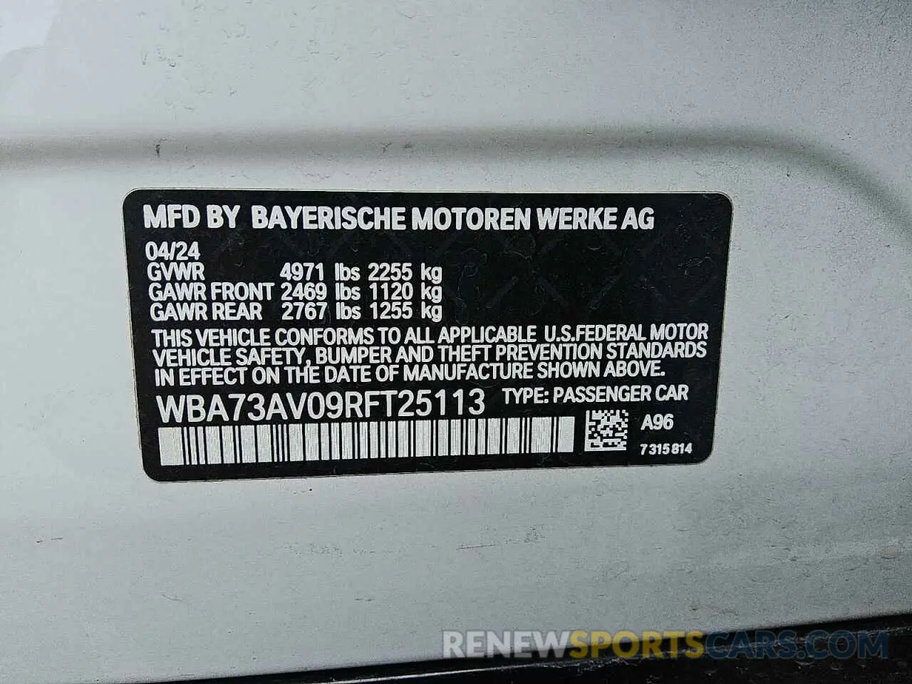 12 Photograph of a damaged car WBA73AV09RFT25113 BMW 4 SERIES 2024