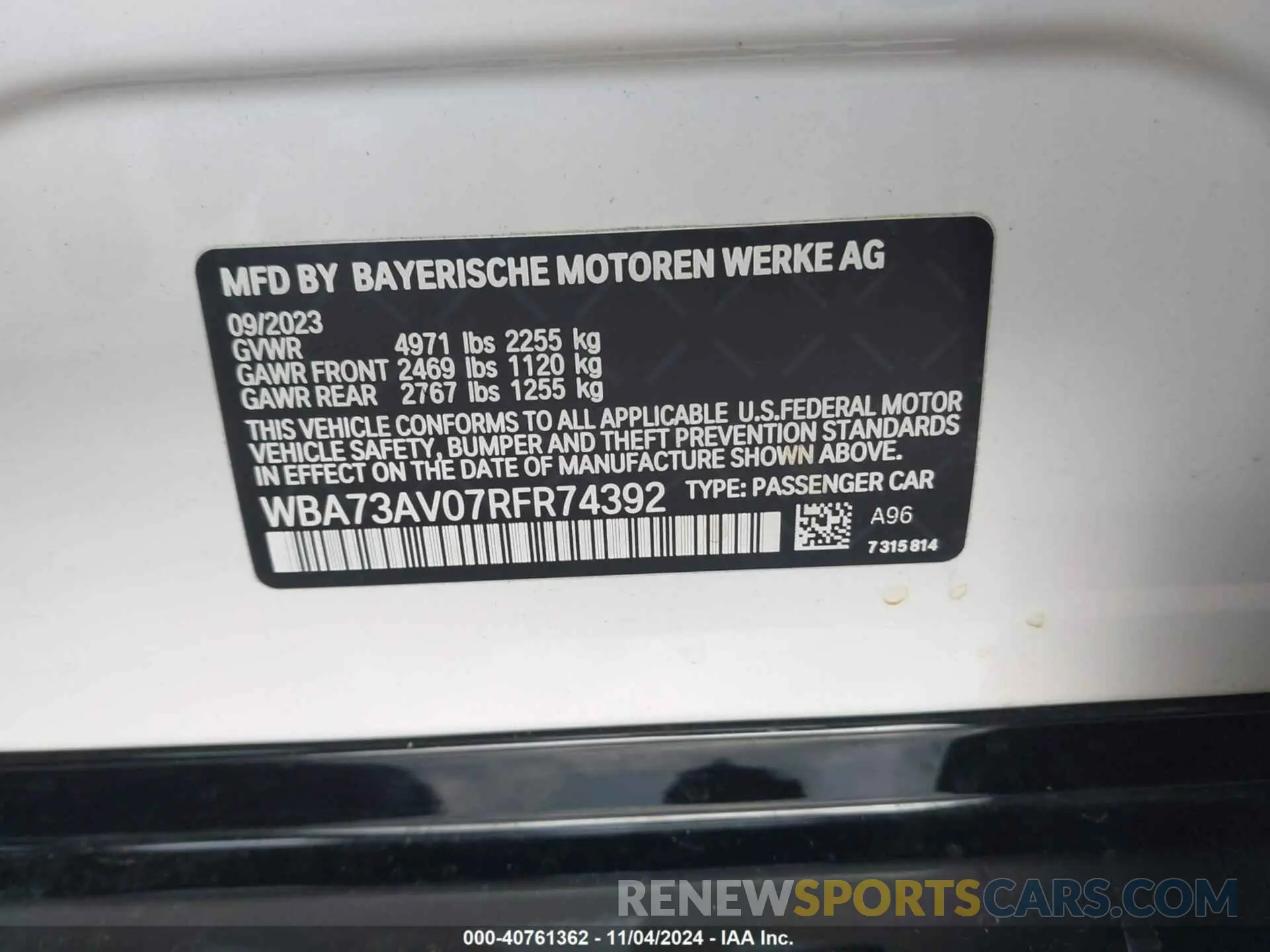 9 Фотография поврежденного автомобиля WBA73AV07RFR74392 BMW 4 SERIES GRAN COUPE 2024
