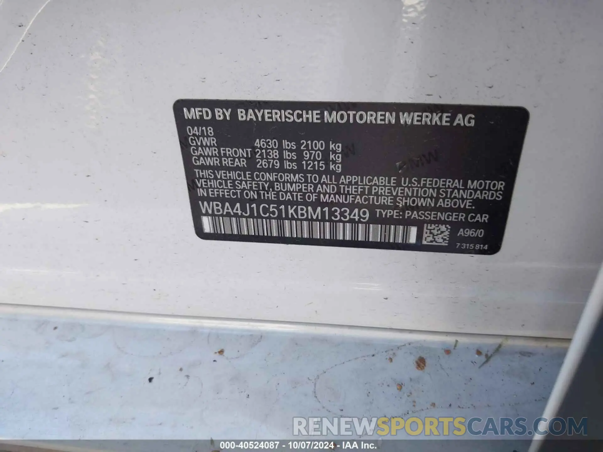 9 Фотография поврежденного автомобиля WBA4J1C51KBM13349 BMW 430I 2019