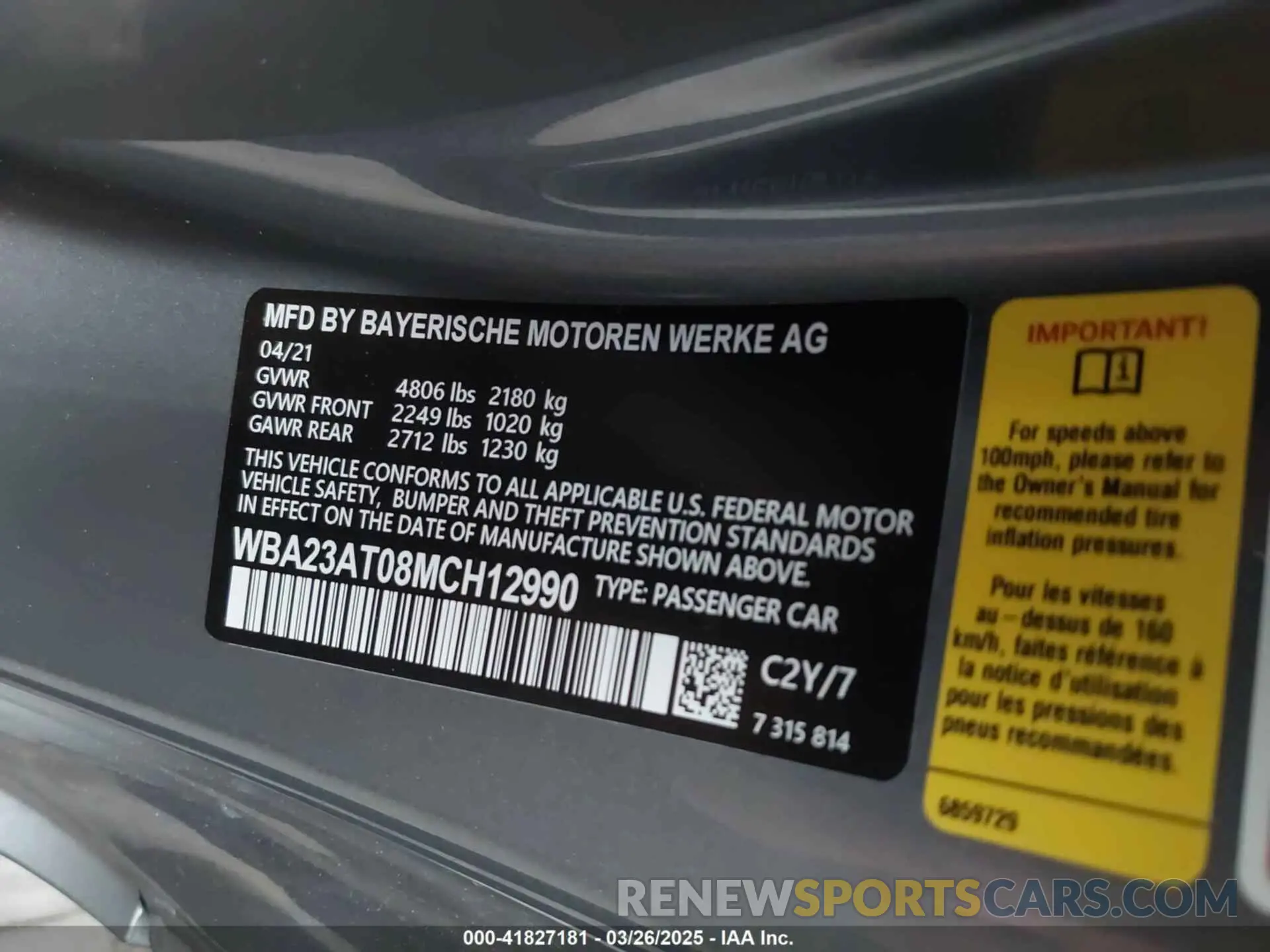 9 Photograph of a damaged car WBA23AT08MCH12990 BMW 430I 2021