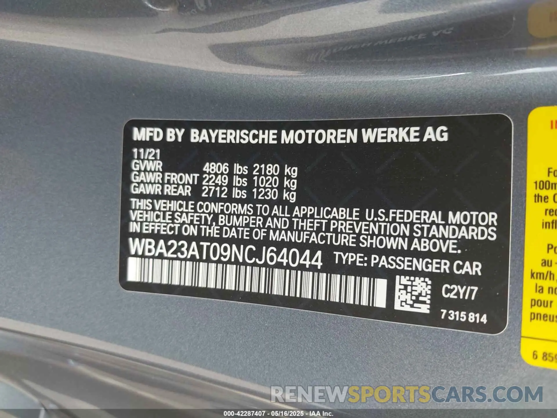 9 Фотография поврежденного автомобиля WBA23AT09NCJ64044 BMW 430I 2022