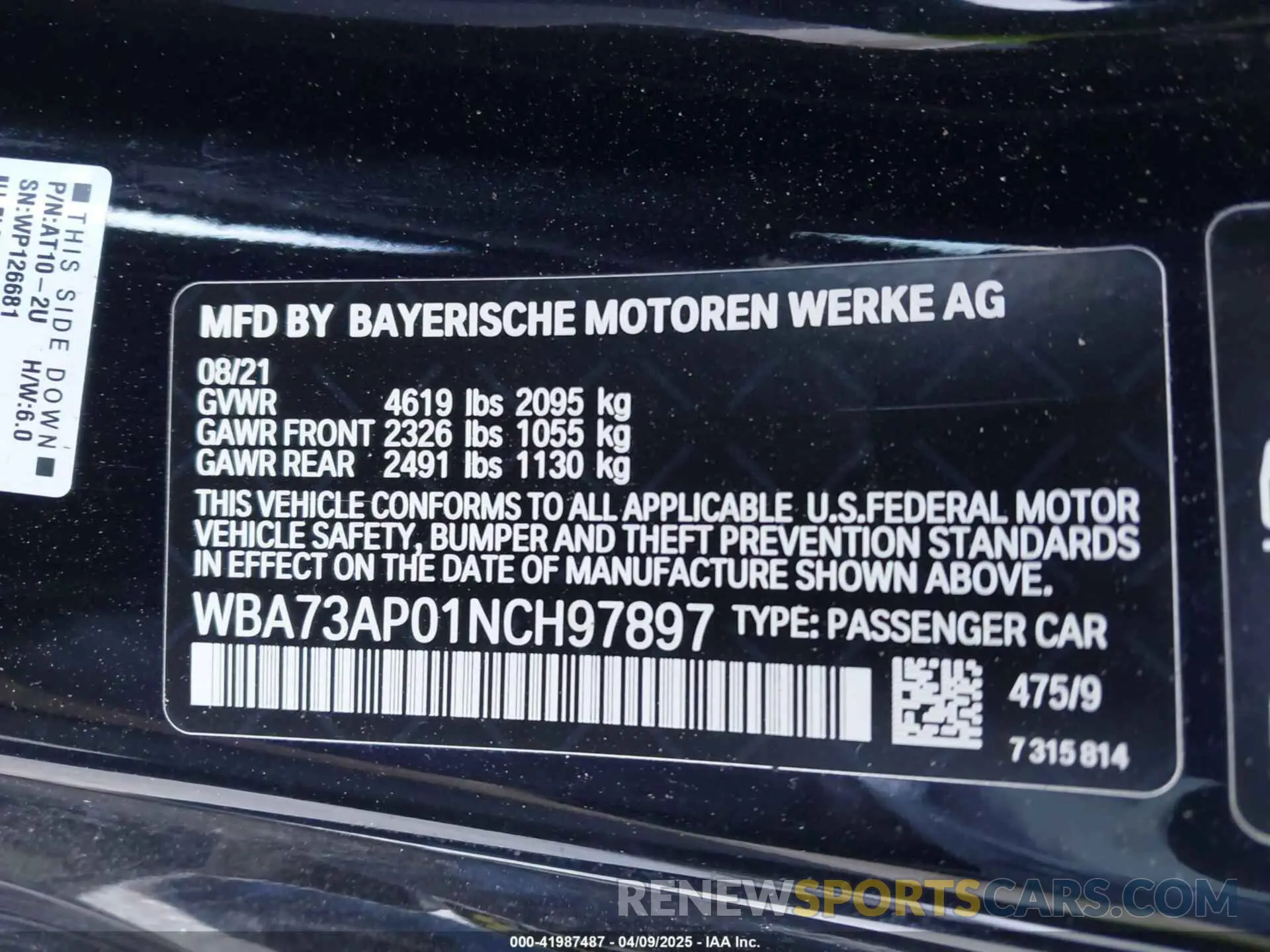9 Фотография поврежденного автомобиля WBA73AP01NCH97897 BMW 430I 2022