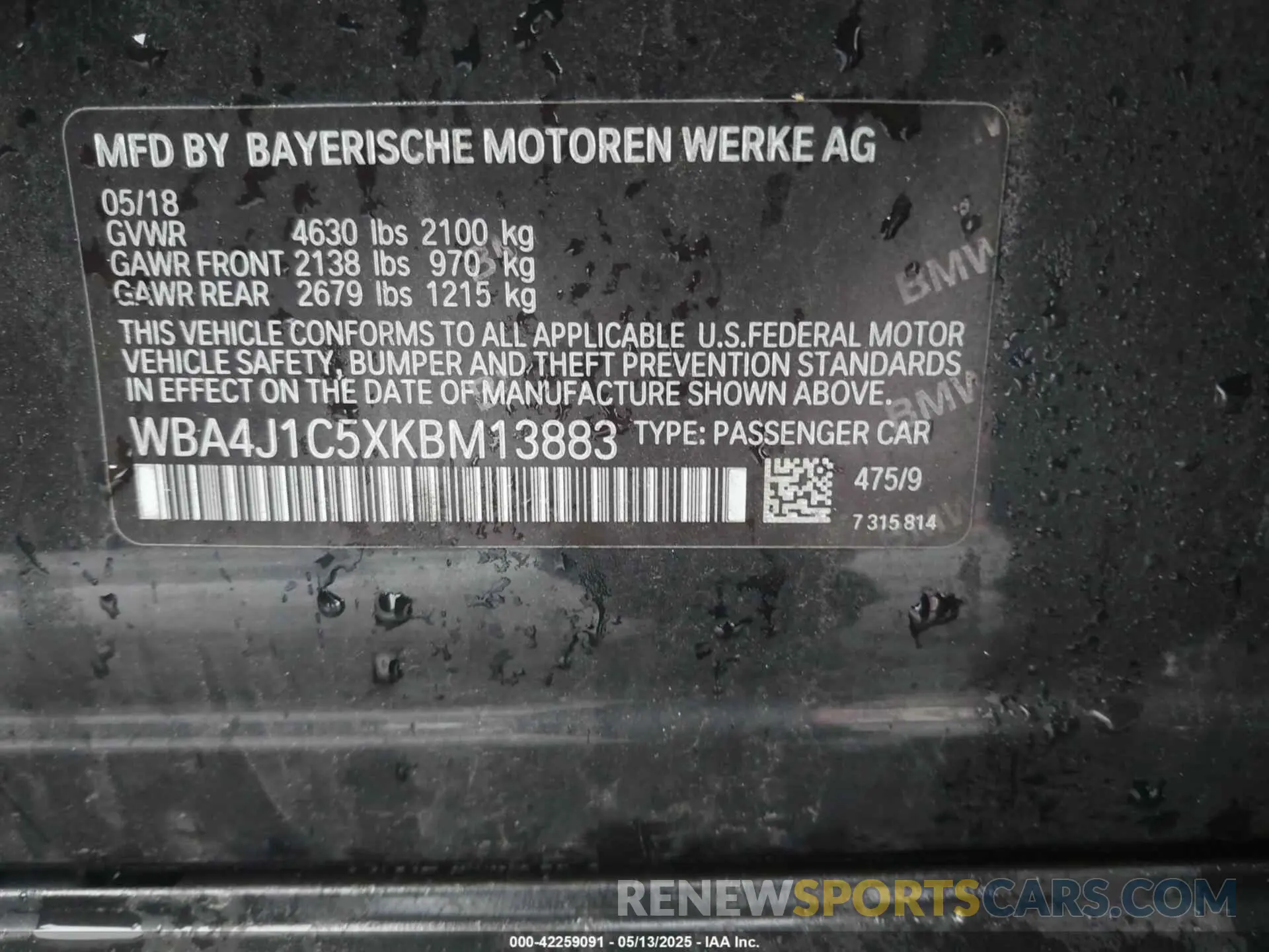 9 Photograph of a damaged car WBA4J1C5XKBM13883 BMW 430I GRAN COUPE 2019