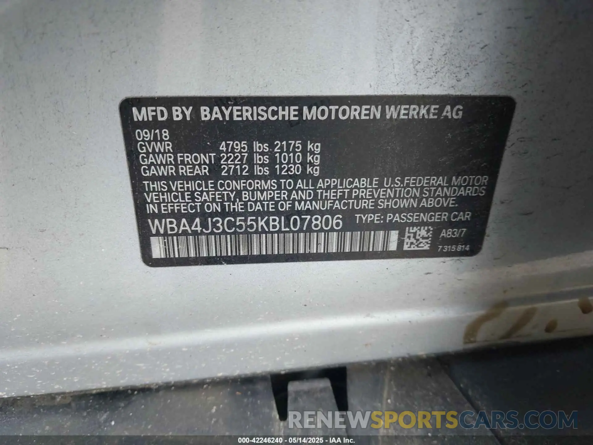 9 Фотография поврежденного автомобиля WBA4J3C55KBL07806 BMW 430I GRAN COUPE 2019