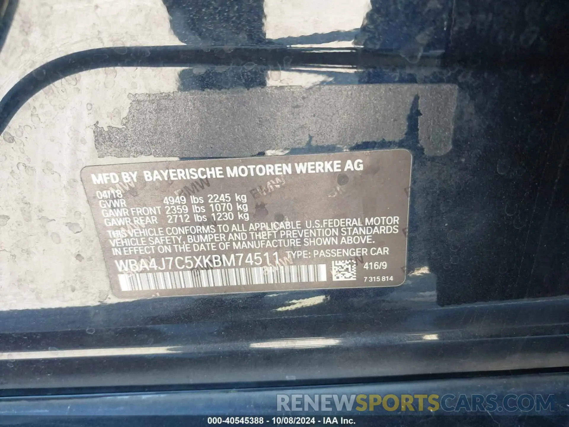 9 Photograph of a damaged car WBA4J7C5XKBM74511 BMW 440I GRAN COUPE 2019
