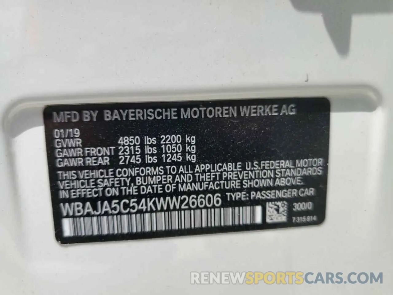 13 Photograph of a damaged car WBAJA5C54KWW26606 BMW 5 SERIES 2019