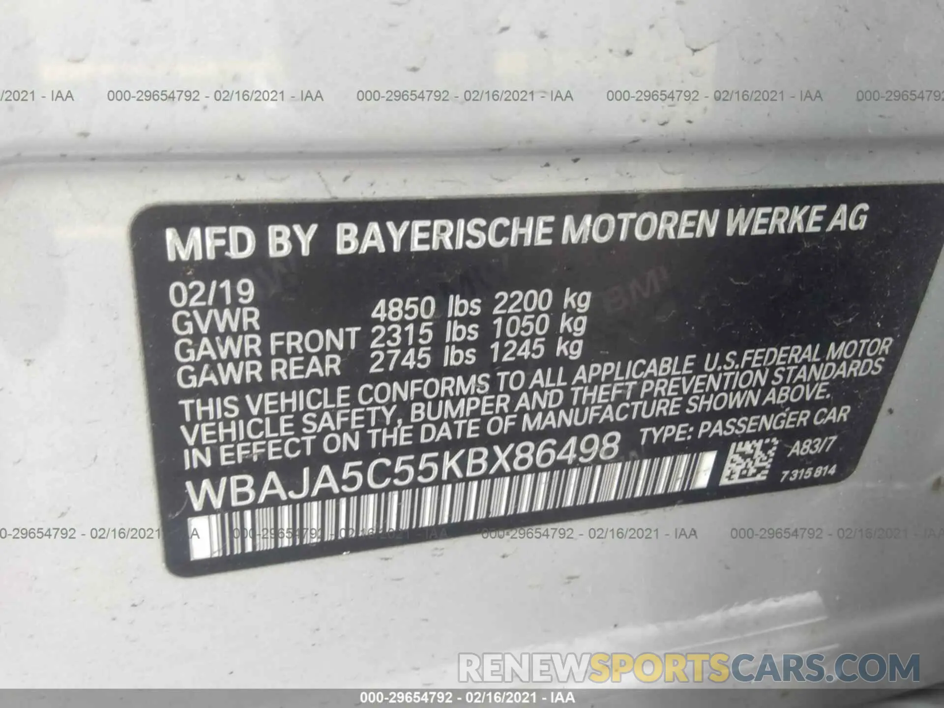 9 Photograph of a damaged car WBAJA5C55KBX86498 BMW 5 SERIES 2019