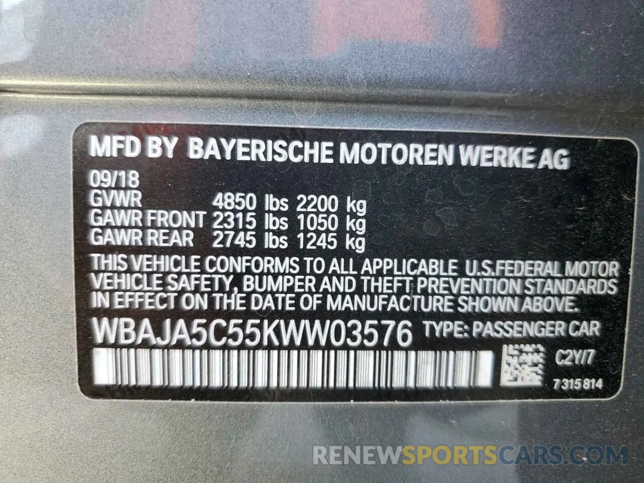 10 Photograph of a damaged car WBAJA5C55KWW03576 BMW 5 SERIES 2019