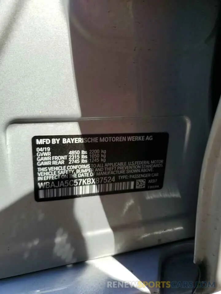 13 Photograph of a damaged car WBAJA5C57KBX87524 BMW 5 SERIES 2019