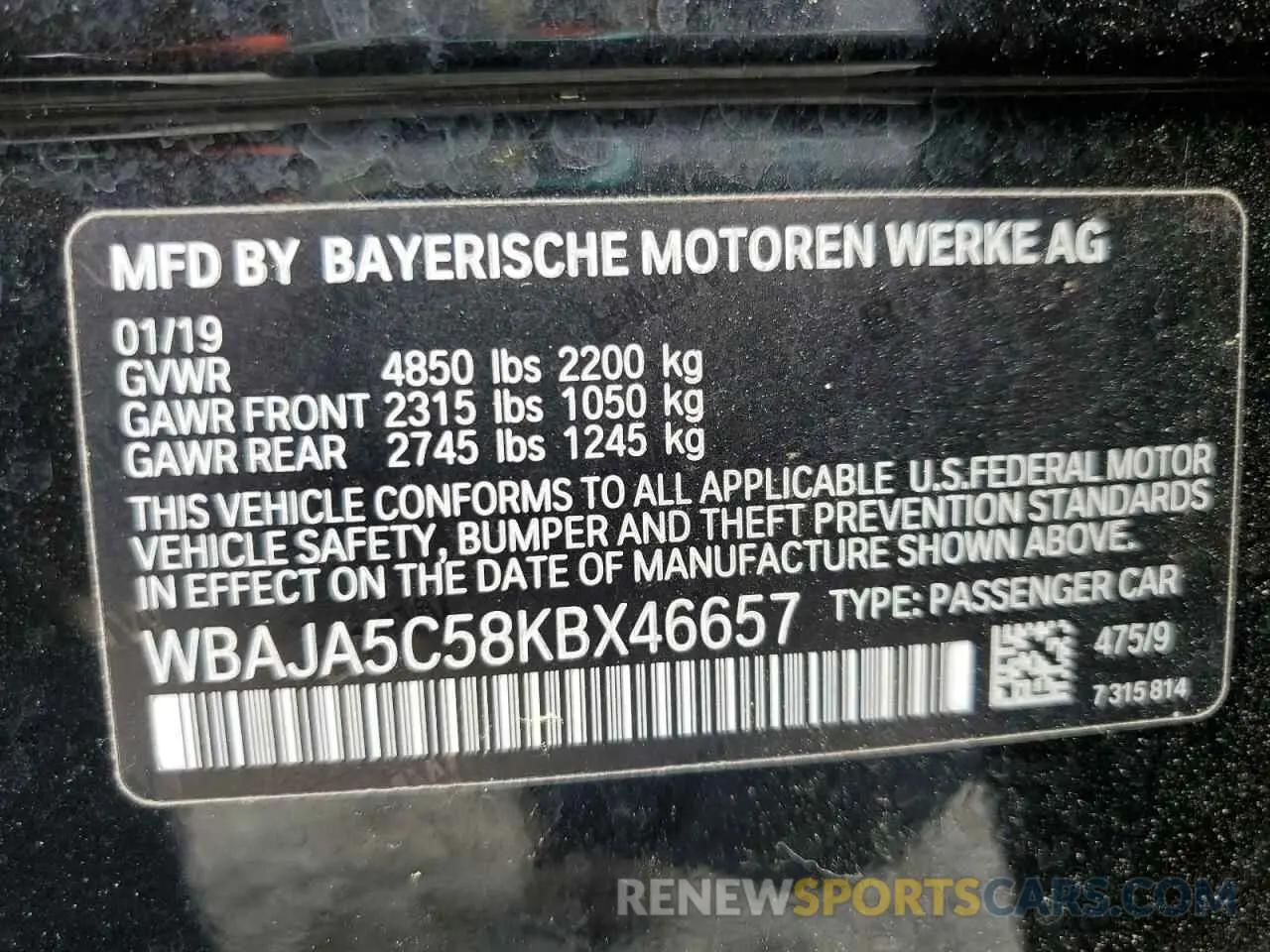 12 Photograph of a damaged car WBAJA5C58KBX46657 BMW 5 SERIES 2019