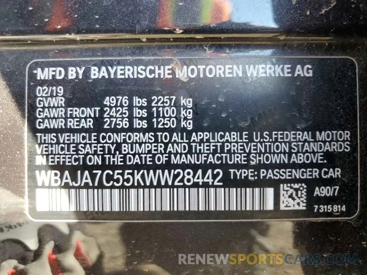 12 Photograph of a damaged car WBAJA7C55KWW28442 BMW 5 SERIES 2019