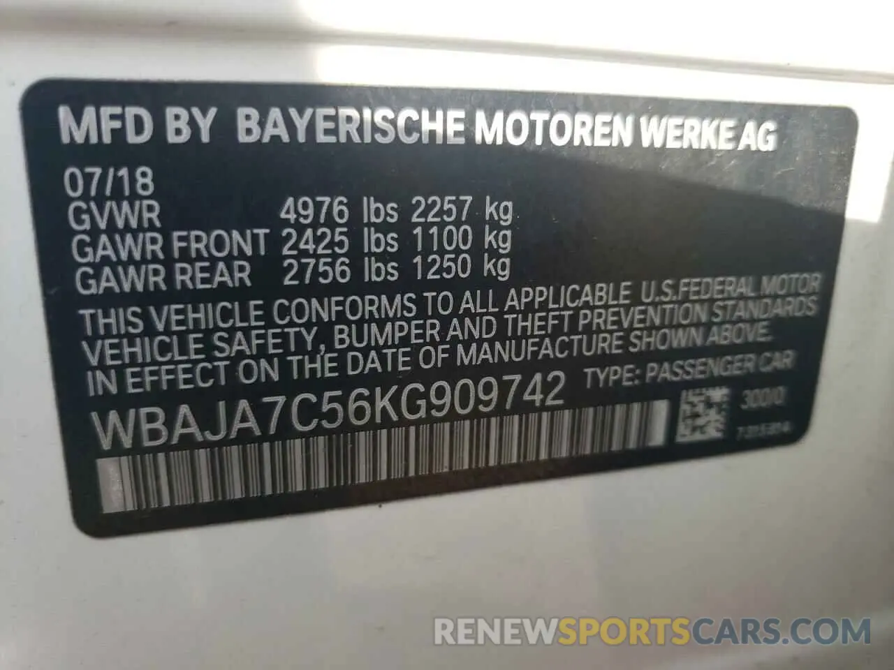 13 Photograph of a damaged car WBAJA7C56KG909742 BMW 5 SERIES 2019