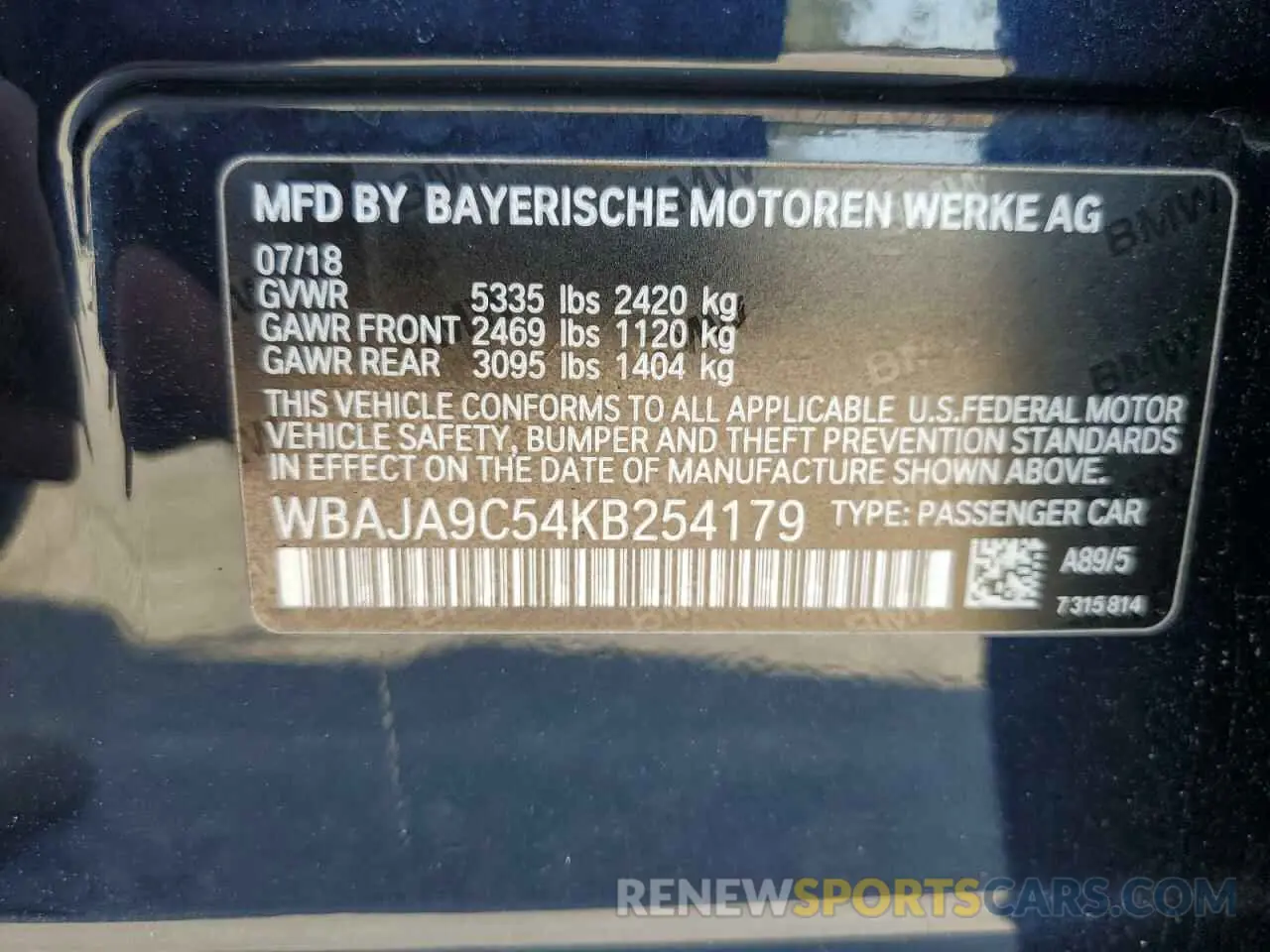 12 Photograph of a damaged car WBAJA9C54KB254179 BMW 5 SERIES 2019
