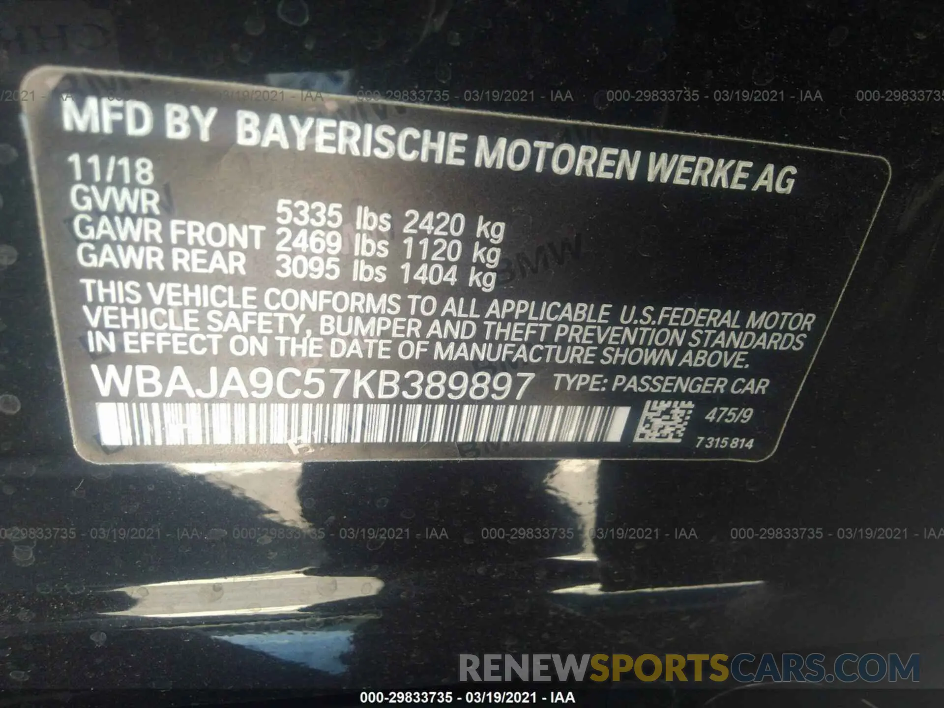 9 Photograph of a damaged car WBAJA9C57KB389897 BMW 5 SERIES 2019