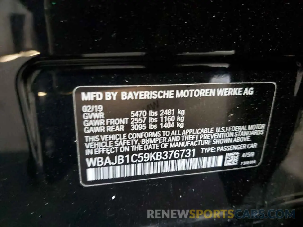 12 Photograph of a damaged car WBAJB1C59KB376731 BMW 5 SERIES 2019