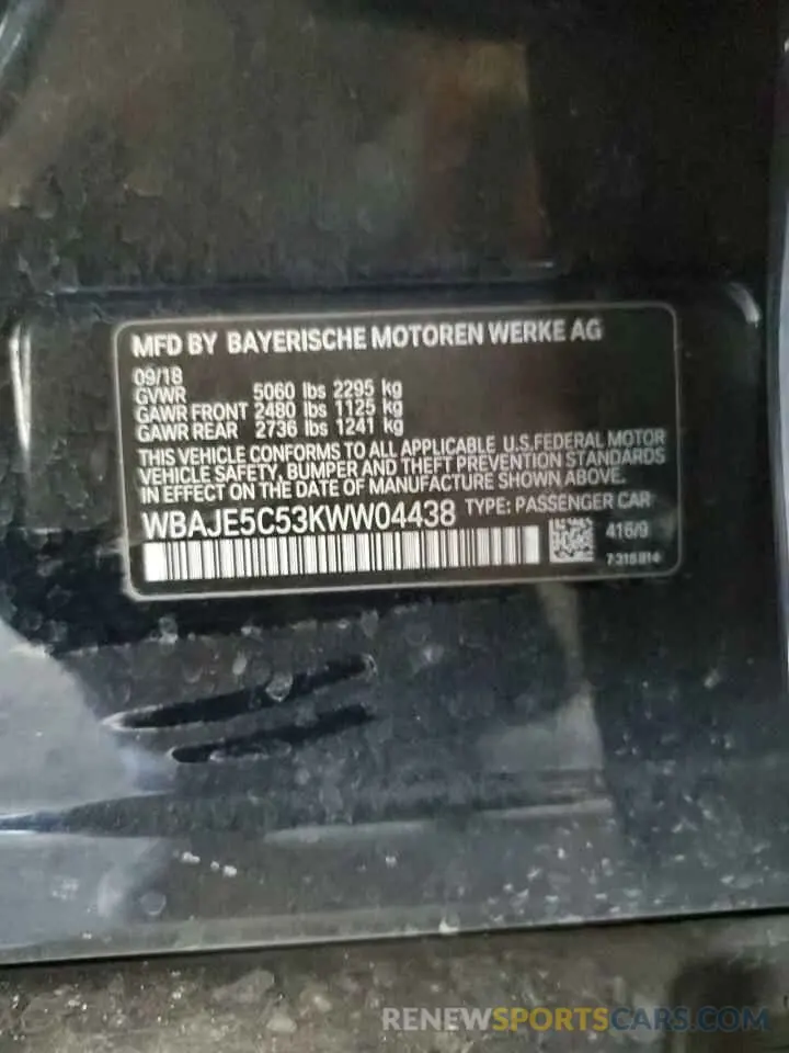 14 Photograph of a damaged car WBAJE5C53KWW04438 BMW 5 SERIES 2019