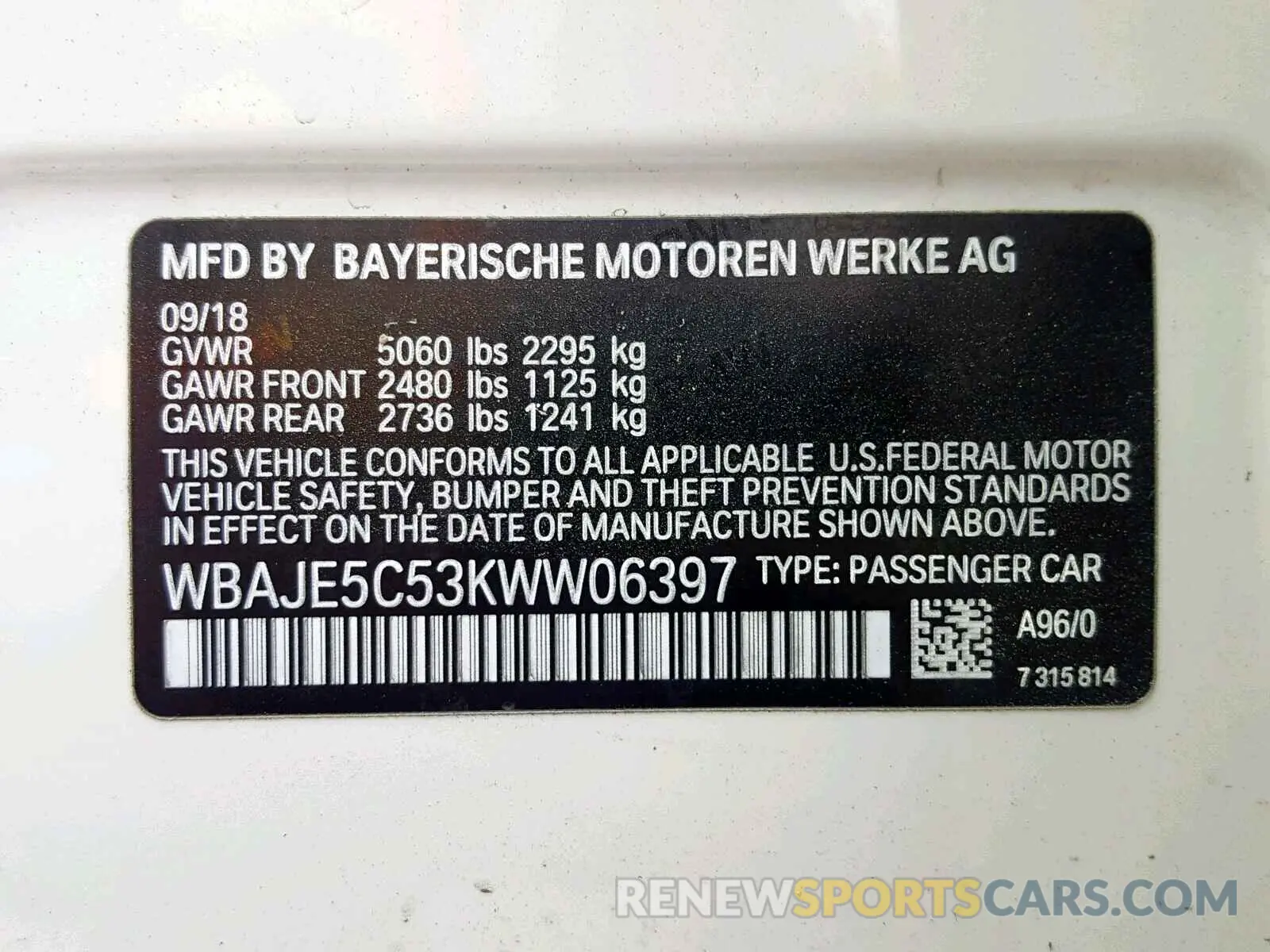 10 Photograph of a damaged car WBAJE5C53KWW06397 BMW 5 SERIES 2019