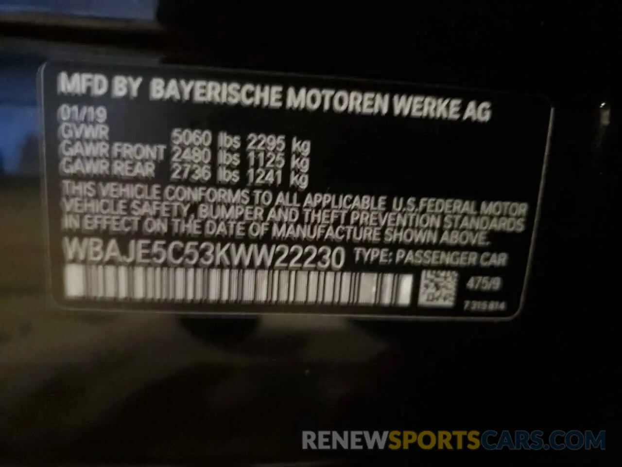 12 Фотография поврежденного автомобиля WBAJE5C53KWW22230 BMW 5 SERIES 2019
