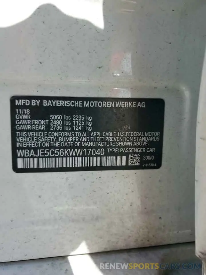 14 Фотография поврежденного автомобиля WBAJE5C56KWW17040 BMW 5 SERIES 2019