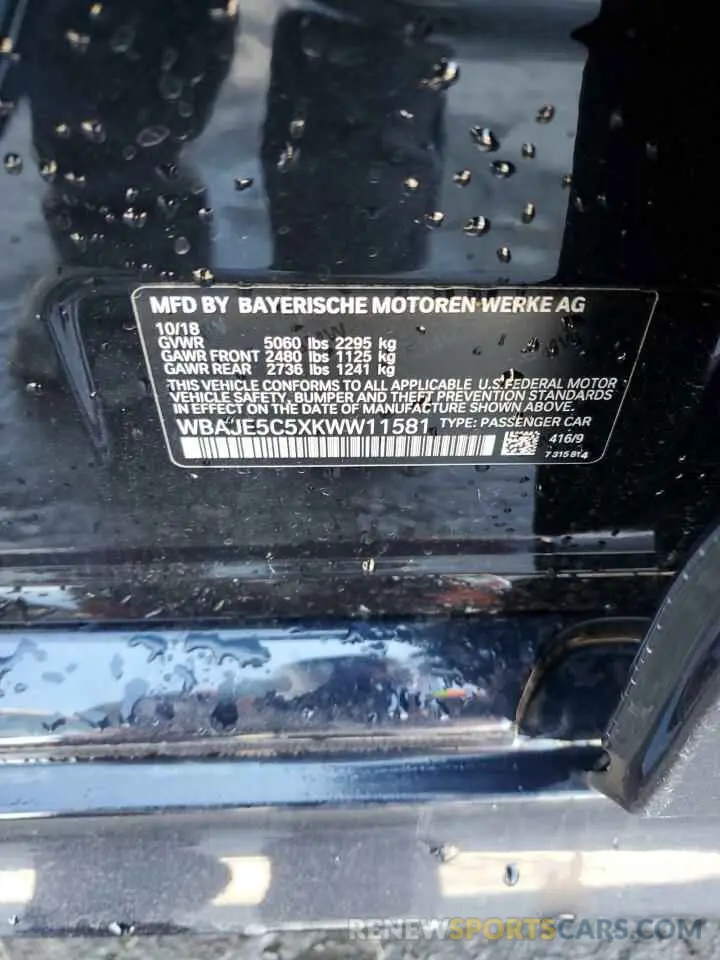 13 Photograph of a damaged car WBAJE5C5XKWW11581 BMW 5 SERIES 2019