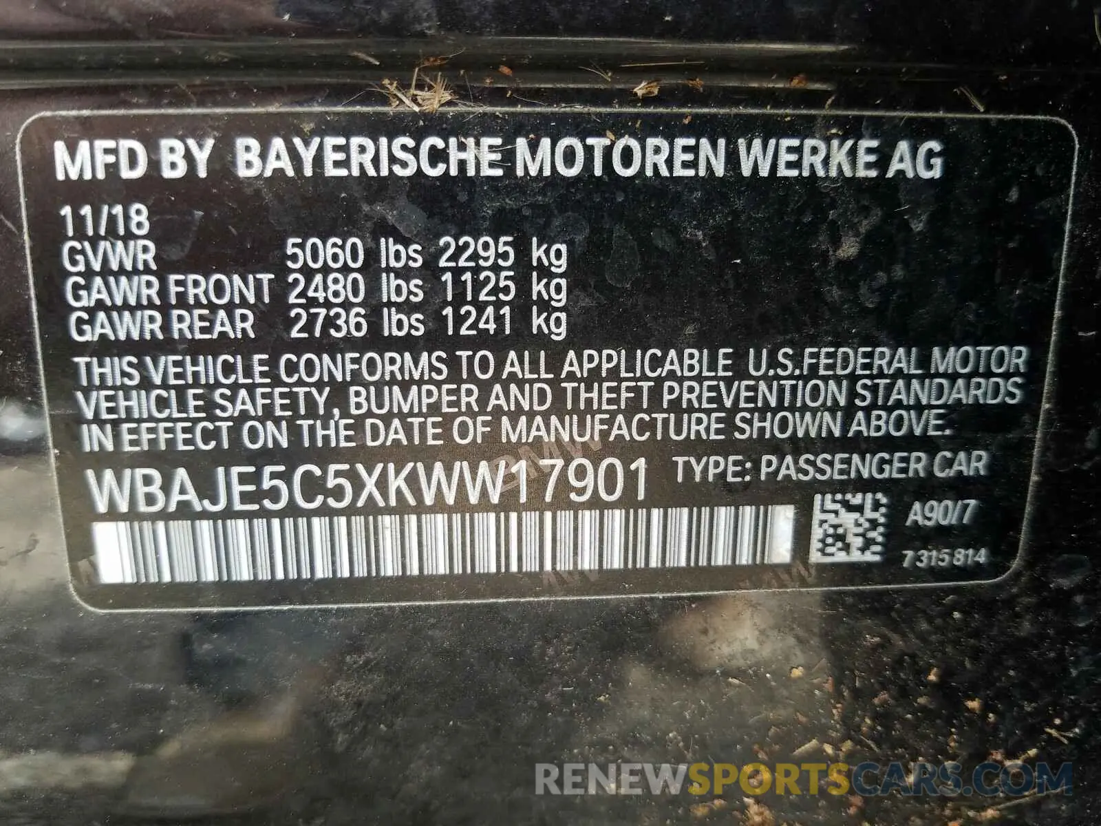10 Photograph of a damaged car WBAJE5C5XKWW17901 BMW 5 SERIES 2019